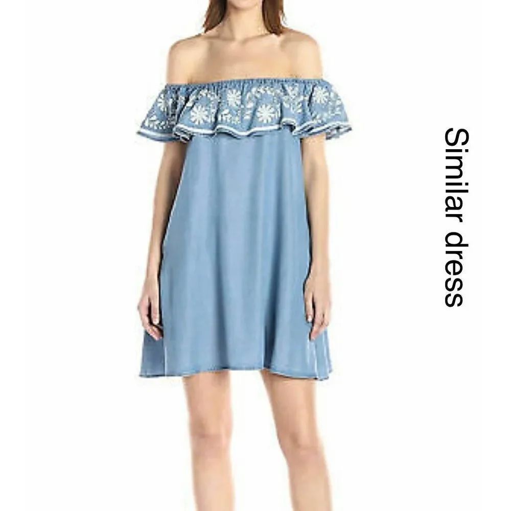 Arizona Jean Co L Denim Ruffle Cold Shoulder Dress